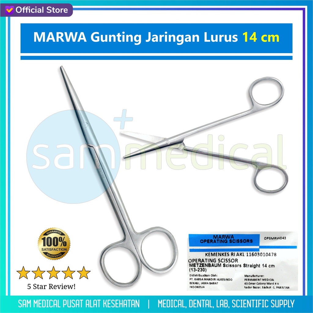 [00120230181] MARWA Gunting Jaringan / Metzenbaum Lurus 14cm