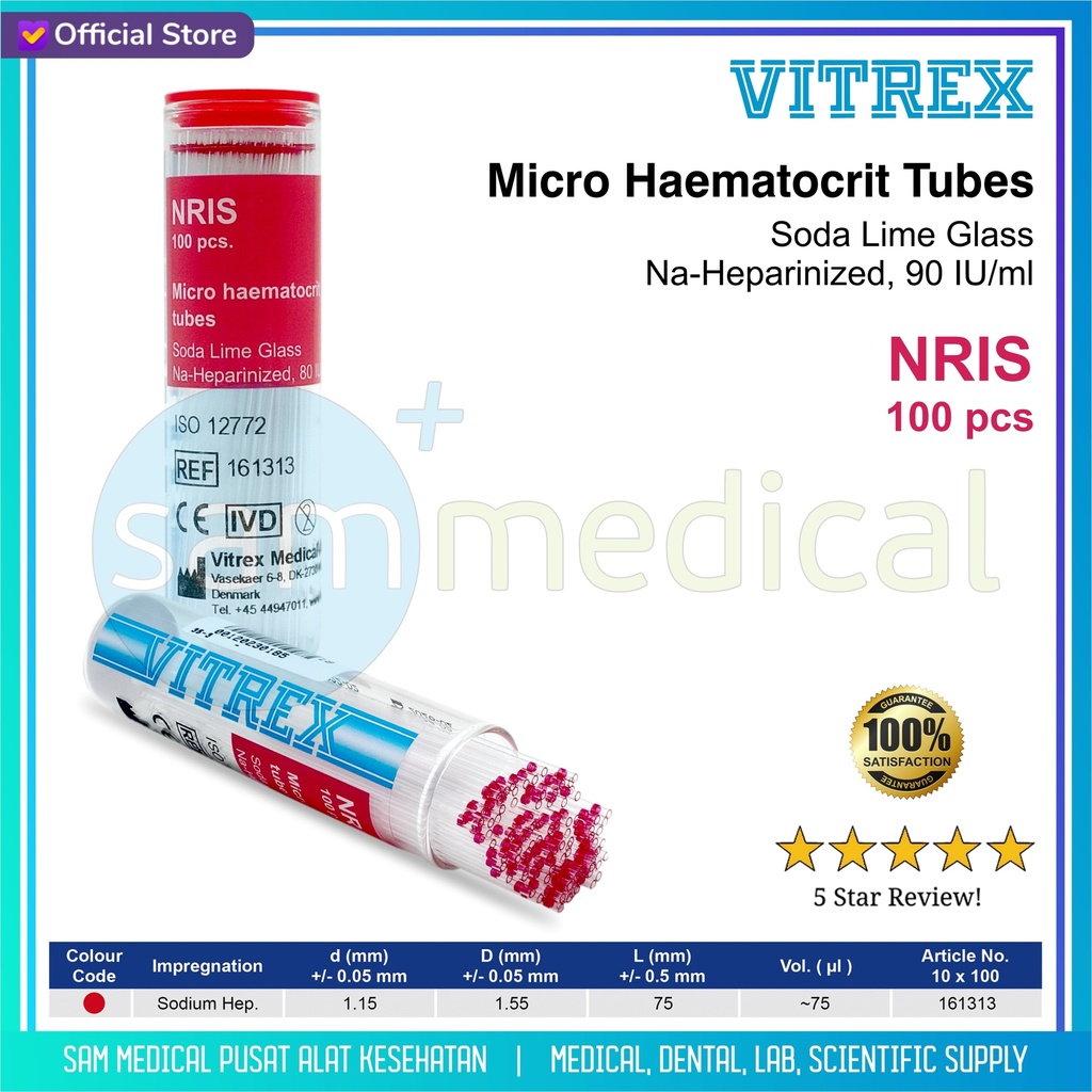 [00120230185] VITREX Bris Microhaematocrit Tube Heparin @100pcs