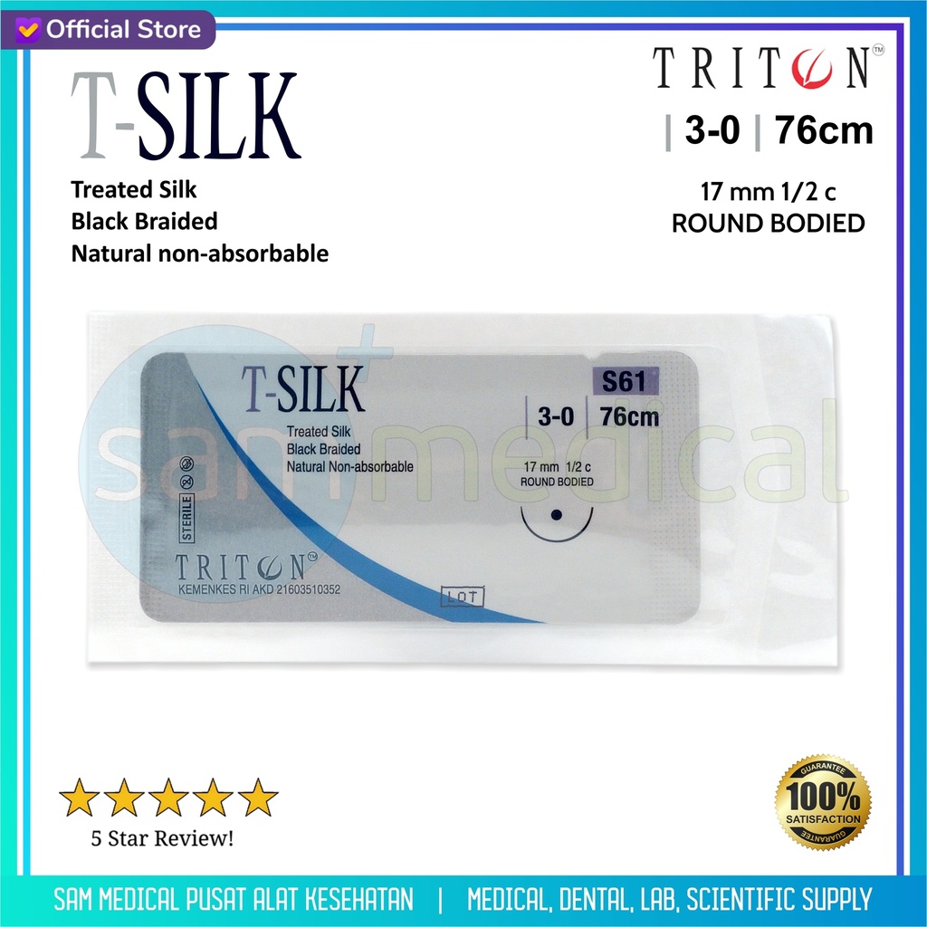 [00120230189] Triton Benang Silk 3/0 (76cm) + Round Bodied 1/2 Circle 17mm S61