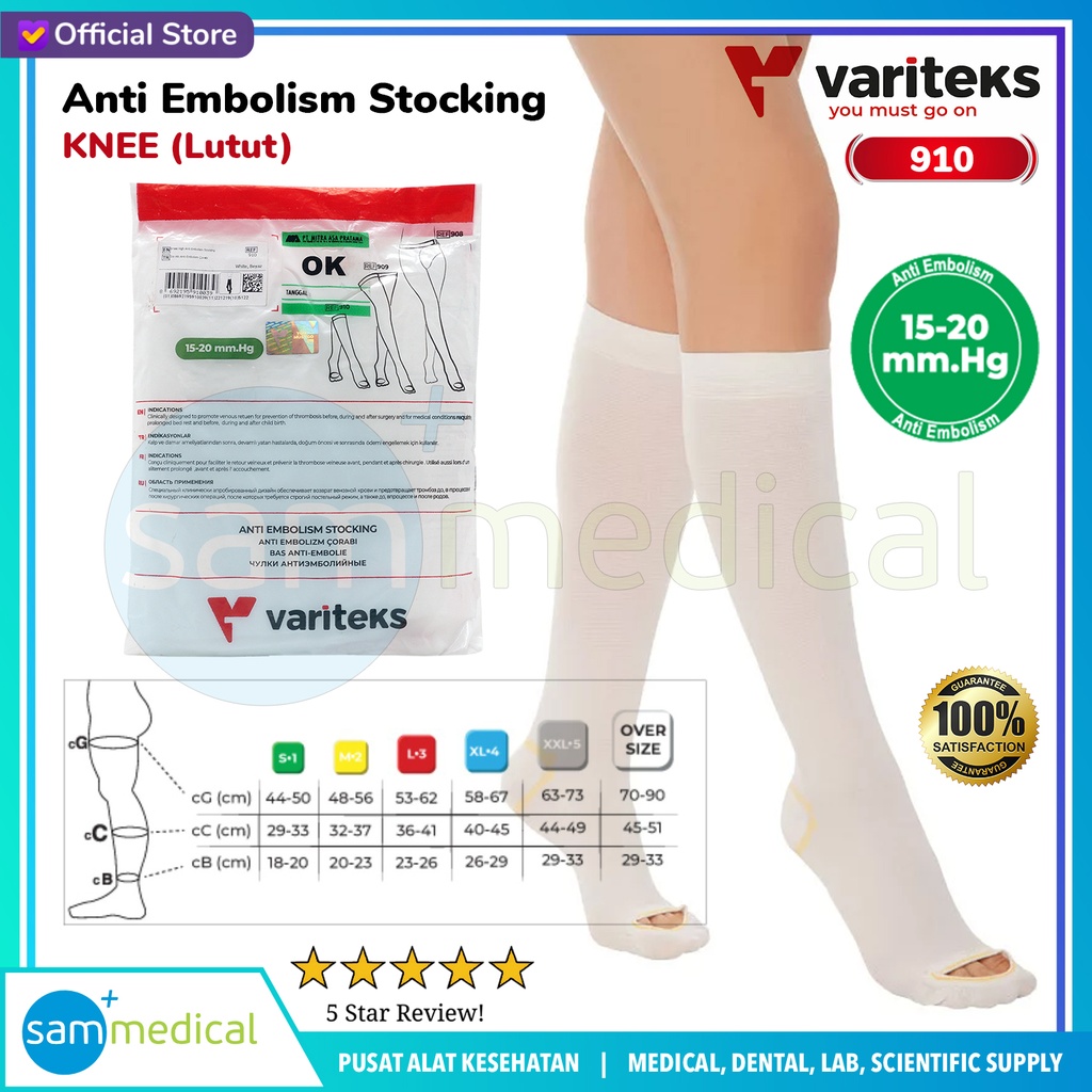 Variteks Stocking Anti-Embolisme CCL1 15-20mmHg Lutut VAR 910 - L(3)