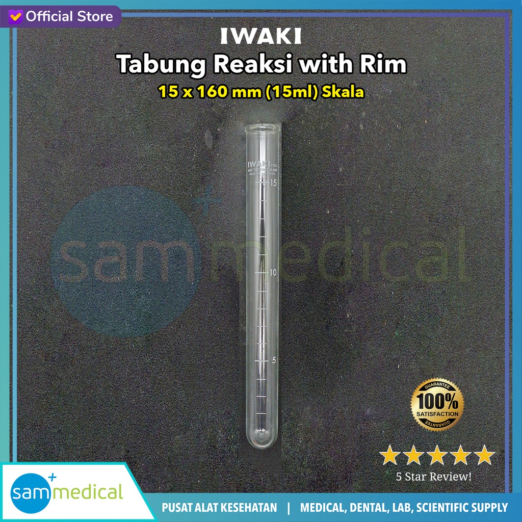 [00920230009] Iwaki Tabung Reaksi w/ rim 15x160mm (15ml) SKALA(9802TST15)
