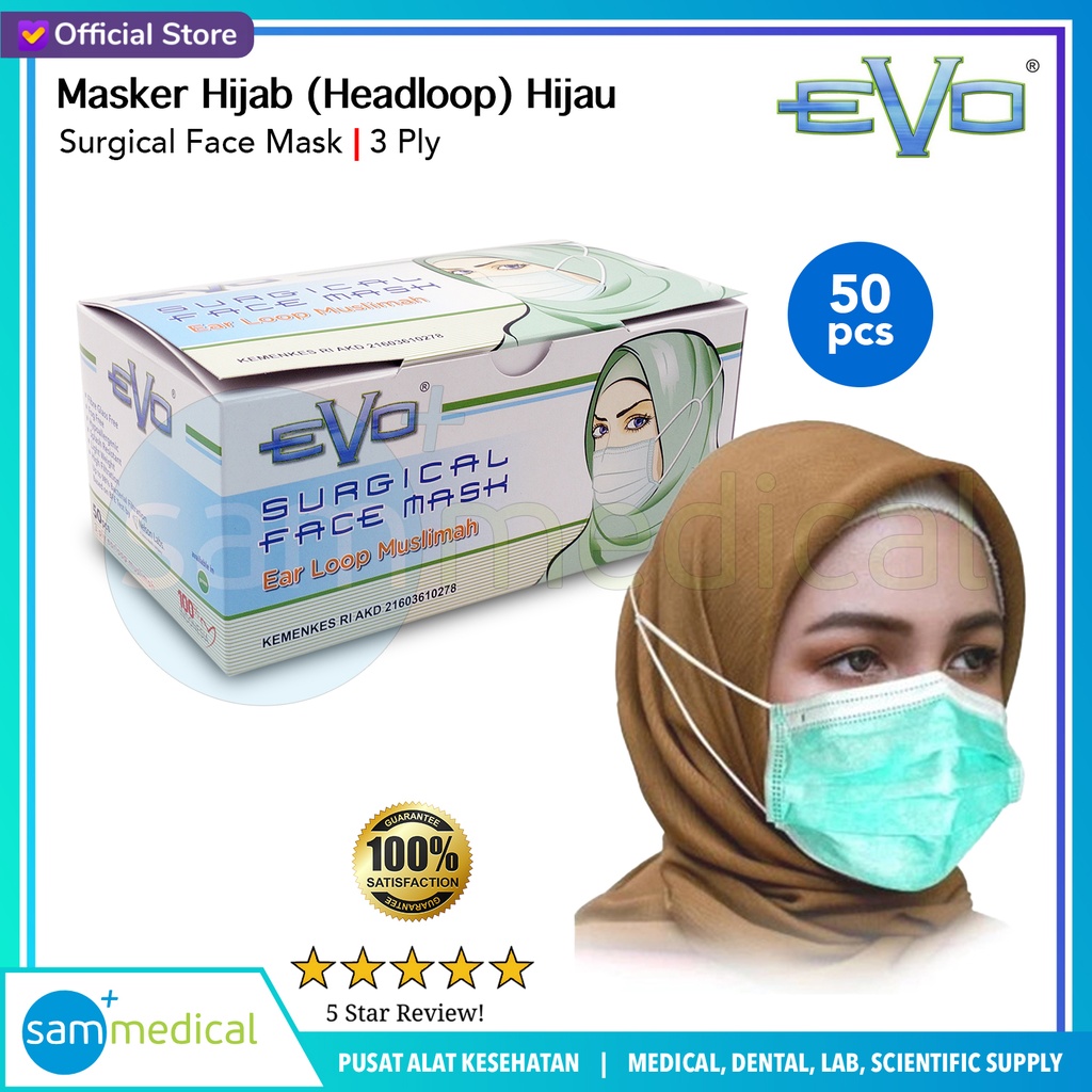[00120230317] Evo Masker Hijab / Headloop Hijau @50pcs