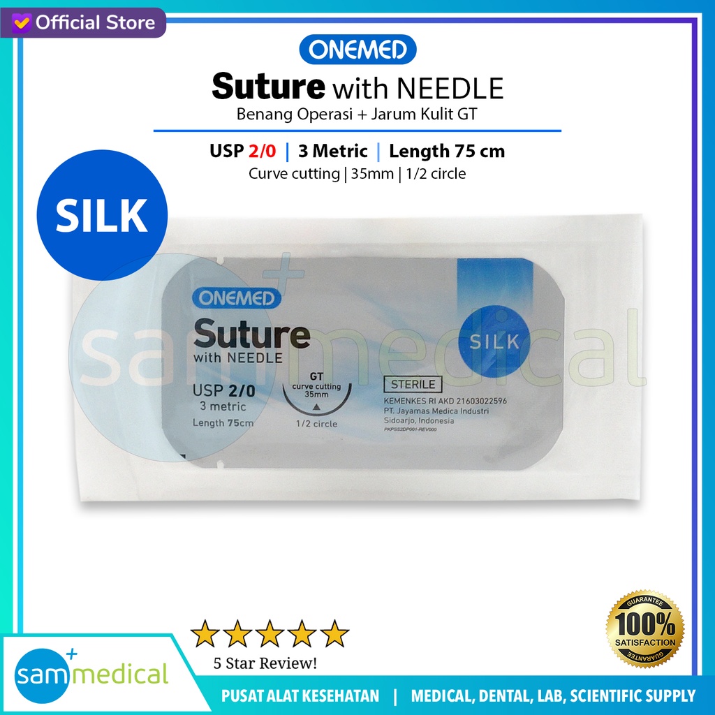 [00120230334] One Med Catgut Silk 2/0 + Jarum Kulit GT @pcs