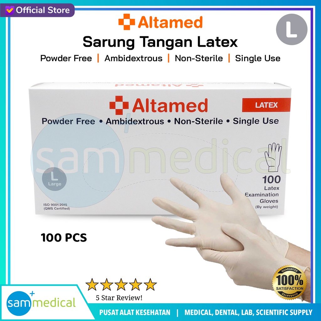 [00120230341] ALTAMED Gloves Latex Powder Free Size L @100pcs