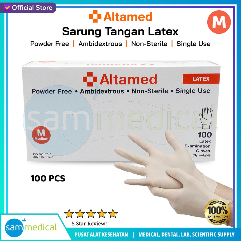[00120230342] ALTAMED Gloves Latex Powder Free Size M @100pcs