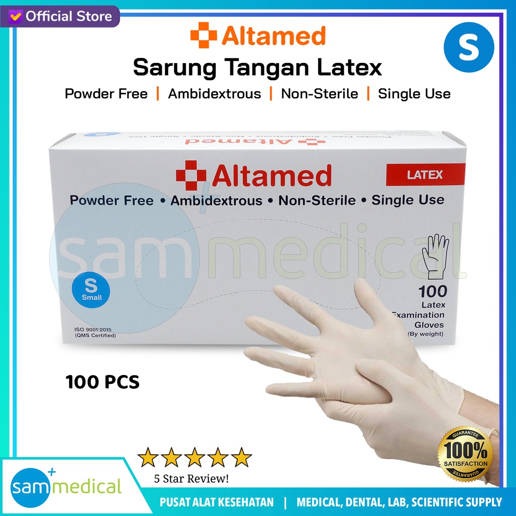 [00120230343] ALTAMED Gloves Latex Powder Free Size S @100pcs