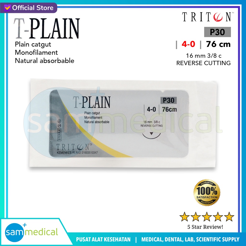[00120230351] Triton Benang Plain 4/0 (76cm) + Jarum 3/8 Circle 16mm P30