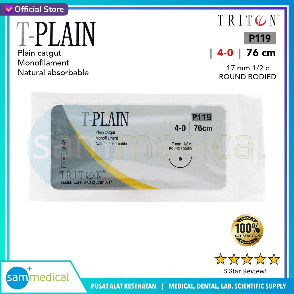 [00120230352] Triton Benang Plain 4/0 (76cm) + Jarum 1/2 Circle 17mm P119