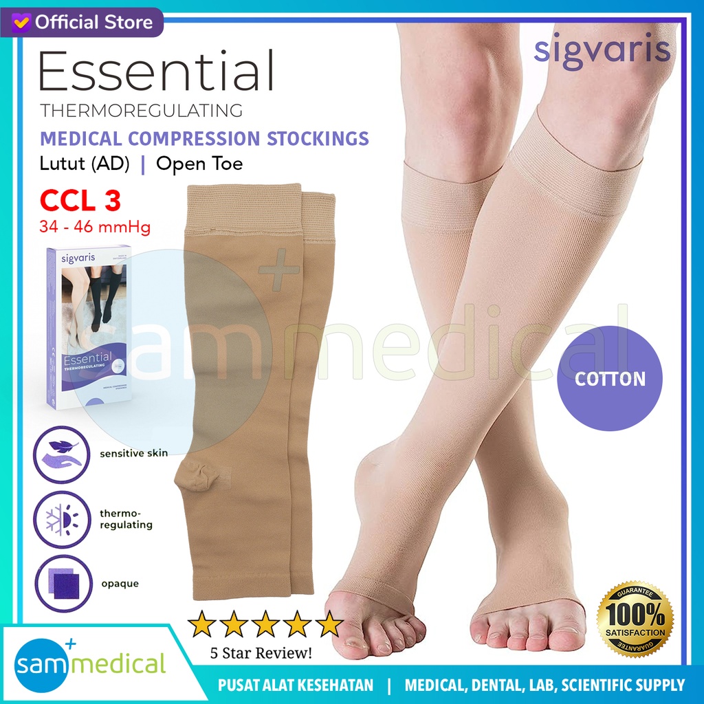 SIGVARIS COTTON AD Open Toes - Lutut CCL3 Size XS (Normal)(73877)