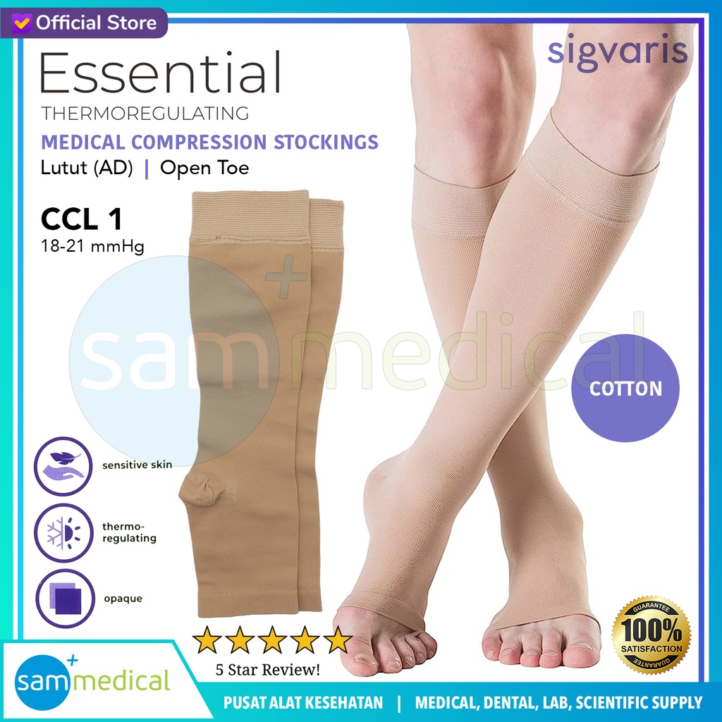 SIGVARIS COTTON AD Open Toes - Lutut CCL1 Size XS (Normal)(54034)