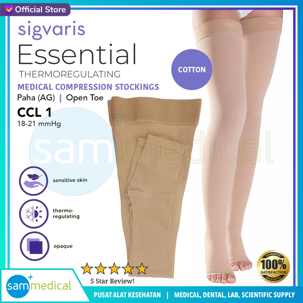 [00120230375] SIGVARIS COTTON AG Open Toes - Paha CCL1 Size S (Long) (316541)