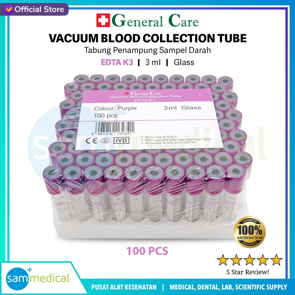 General Care Tabung K3 Edta 3ml Glass (UNGU)