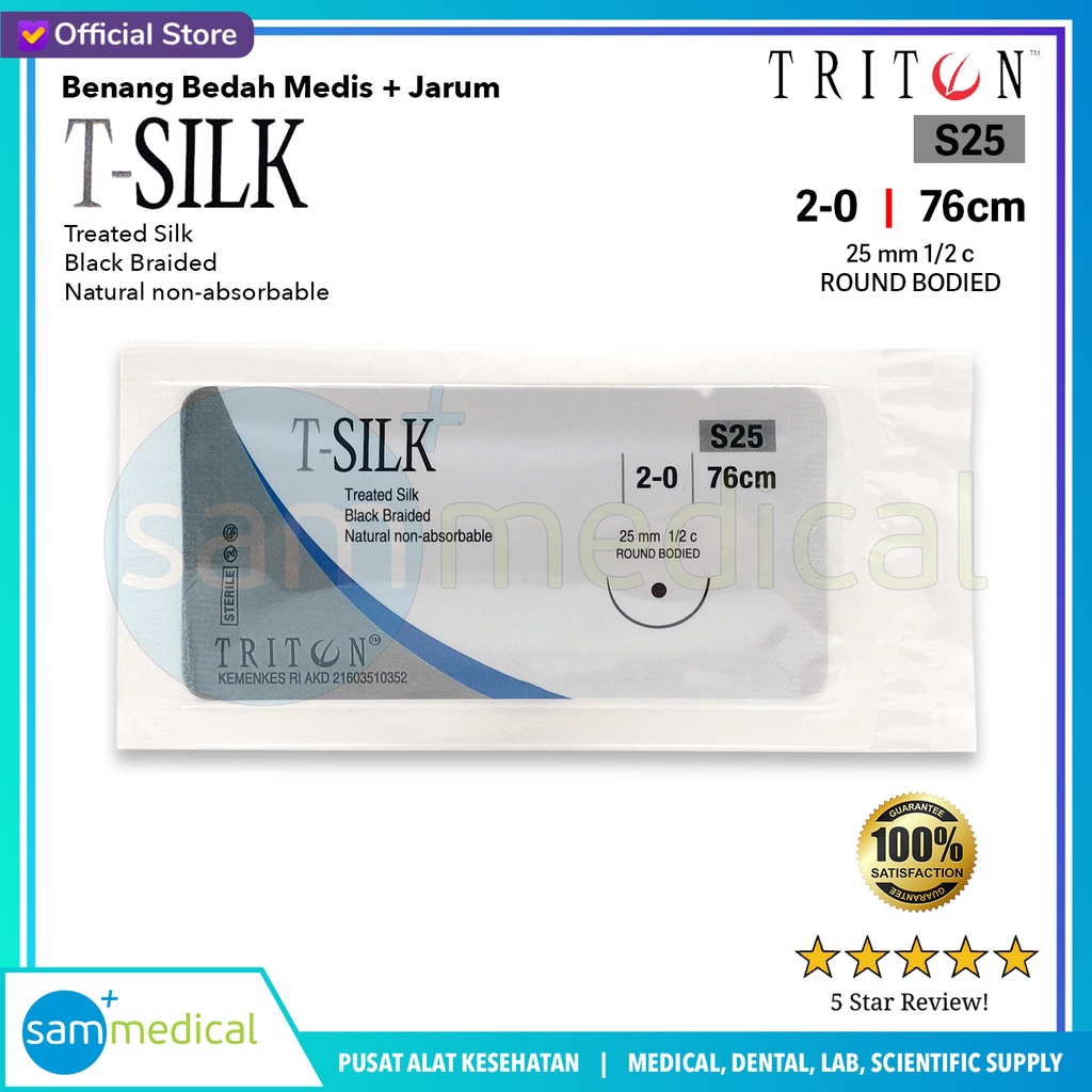 [00120230451] Triton Benang Silk 2/0 (76cm) + Jarum Cutting 1/2 Circle S25