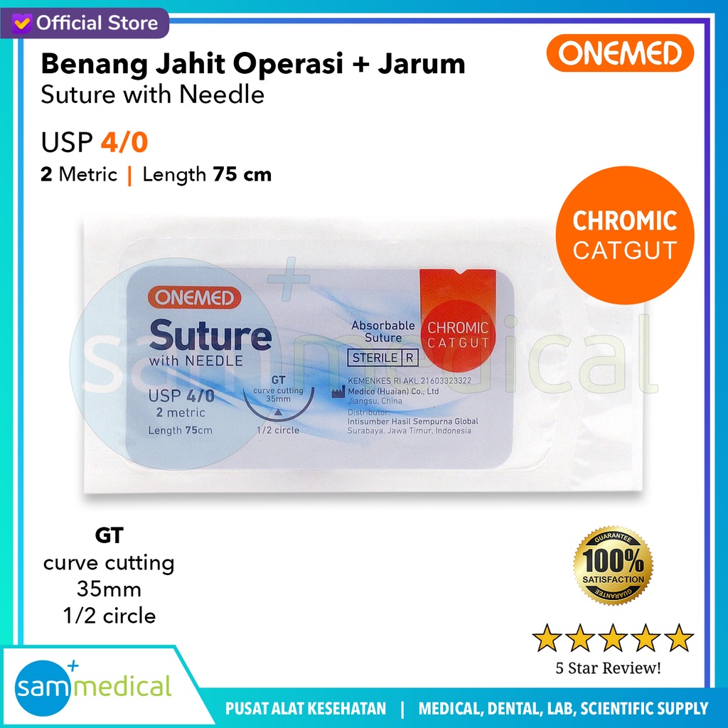 [00120230480] One Med Catgut Chromic 4/0 +1/2 Jarum @pcs