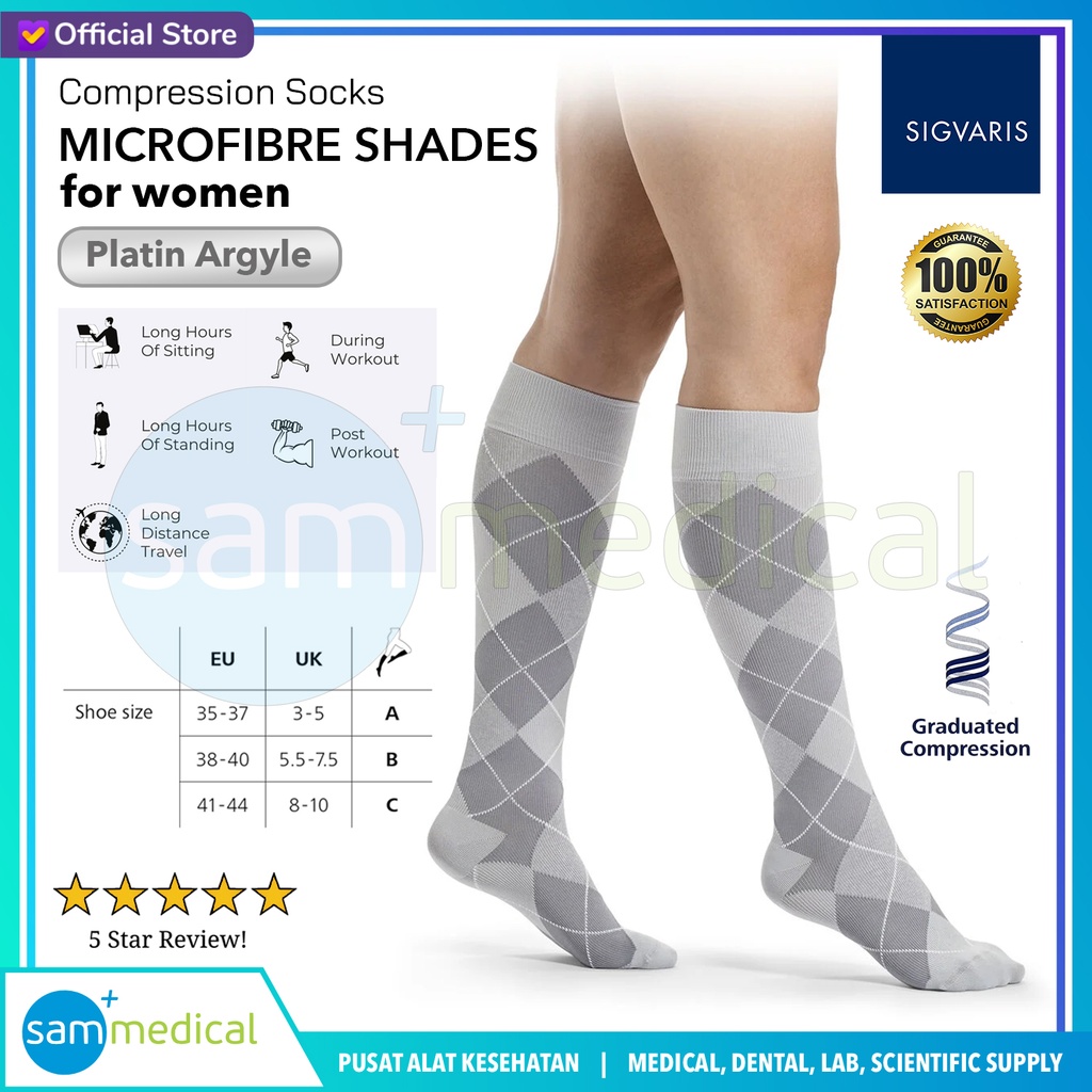 SIGVARIS Microfiber Shades For Woman Platin Argyle Size B (38-40 Cm)(308134)