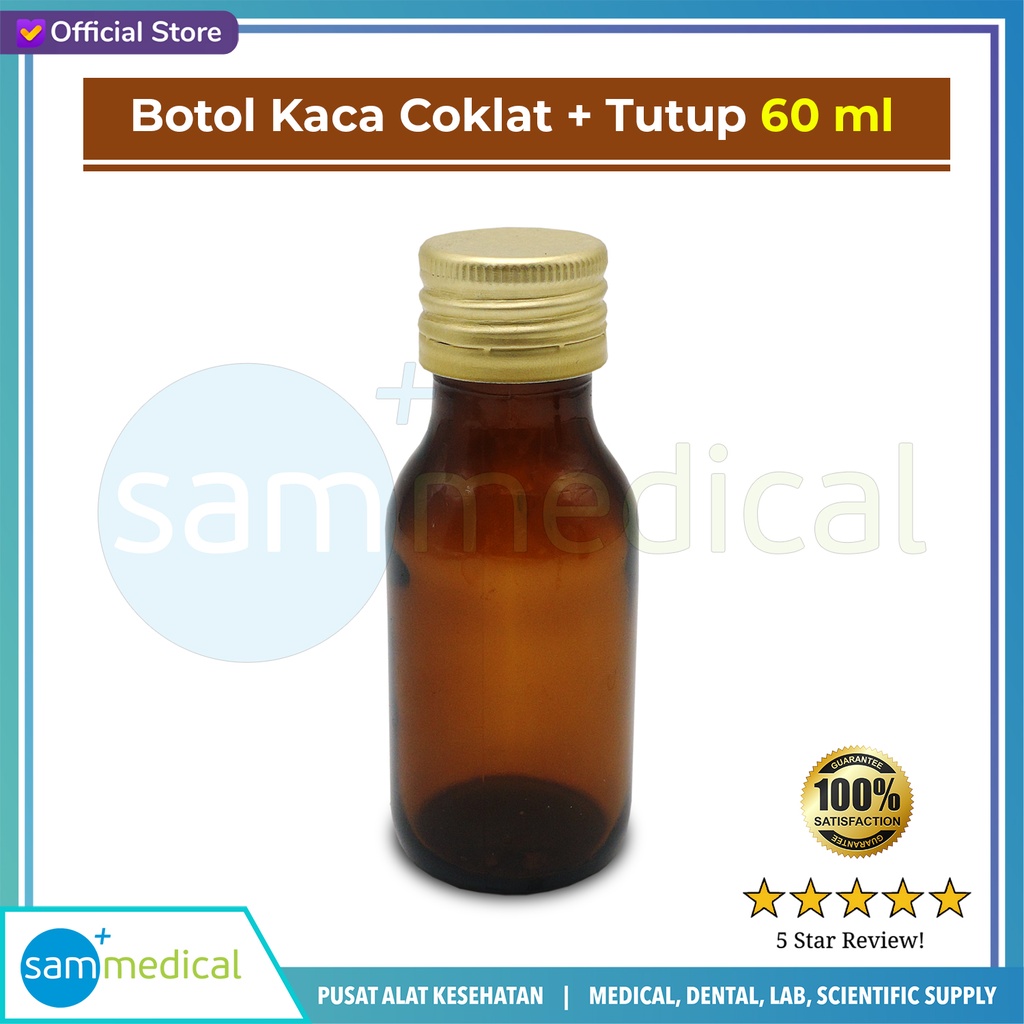 [00120230574] Botol Kaca Coklat Polos + Tutup 60ml