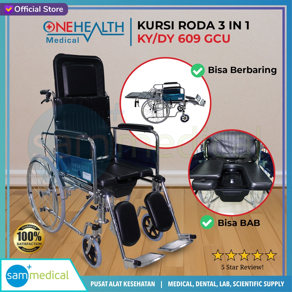 One Health Kursi Roda 3in1 Baring + BAB Jok Geser + Kaki Naik KY/DY 609 GCU