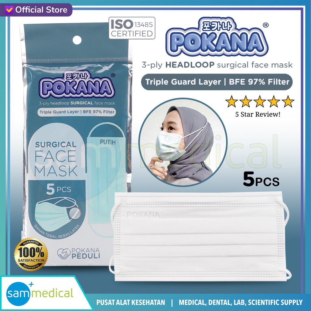 POKANA 3-ply Headloop Surgical Face Masker - Sachet@5 pcs