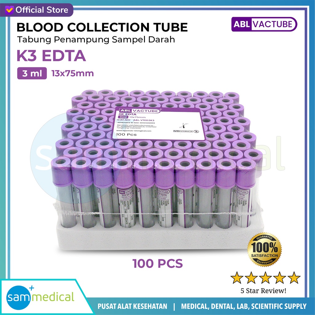 ABL Vactube K3 EDTA 3ml Plastik (100pcs/Pack)