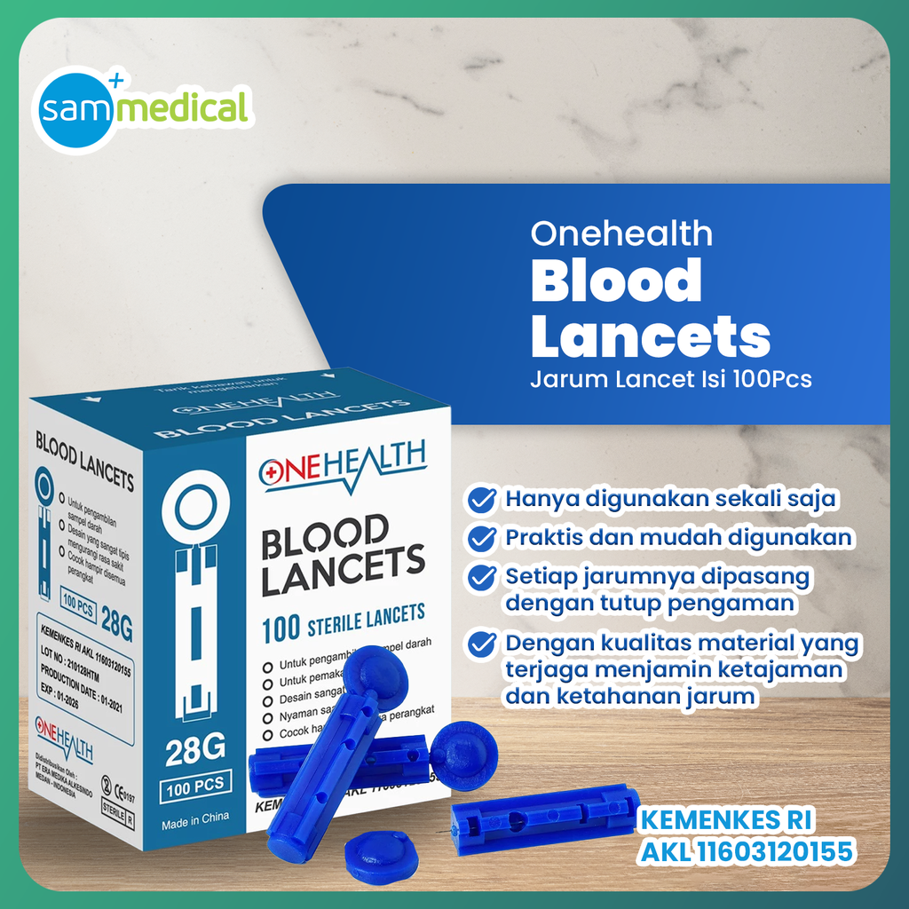 One Health Blood Lancet / Jarum Lancet 28G @100pcs