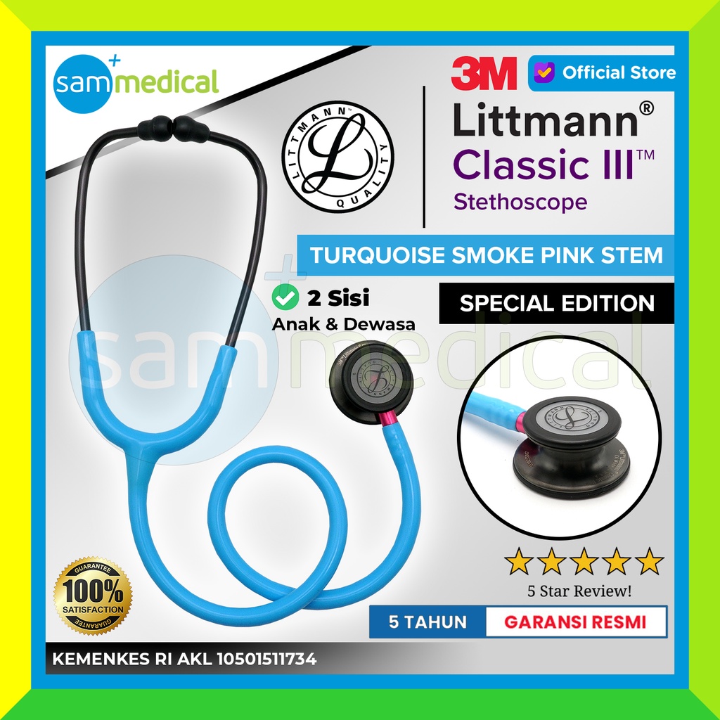 Littmann Classic III Steth SPECIAL Adult Turquoise, SMK, Pink Stem - 5872
