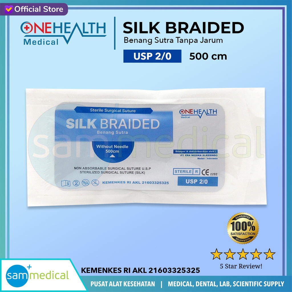 [120230953] One Health Benang Silk Braided Tanpa Jarum 2/0 