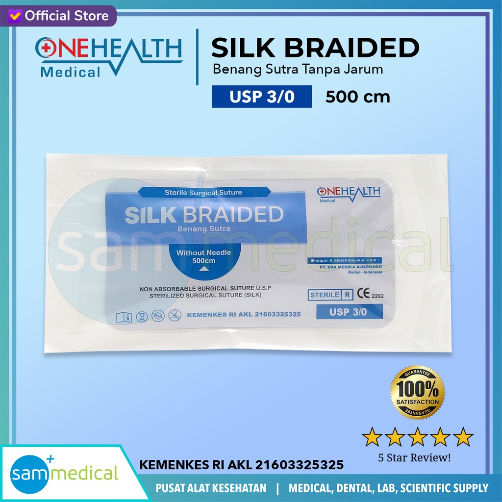 [120230954] One Health Benang Silk Braided Tanpa Jarum 3/0