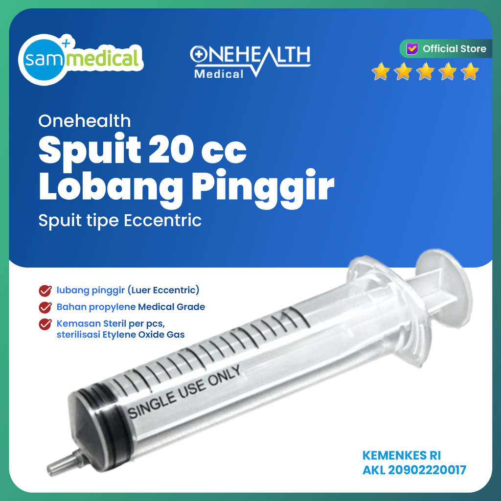 [120231043] One Health Spuit 20cc Eccentric Lubang Pinggir