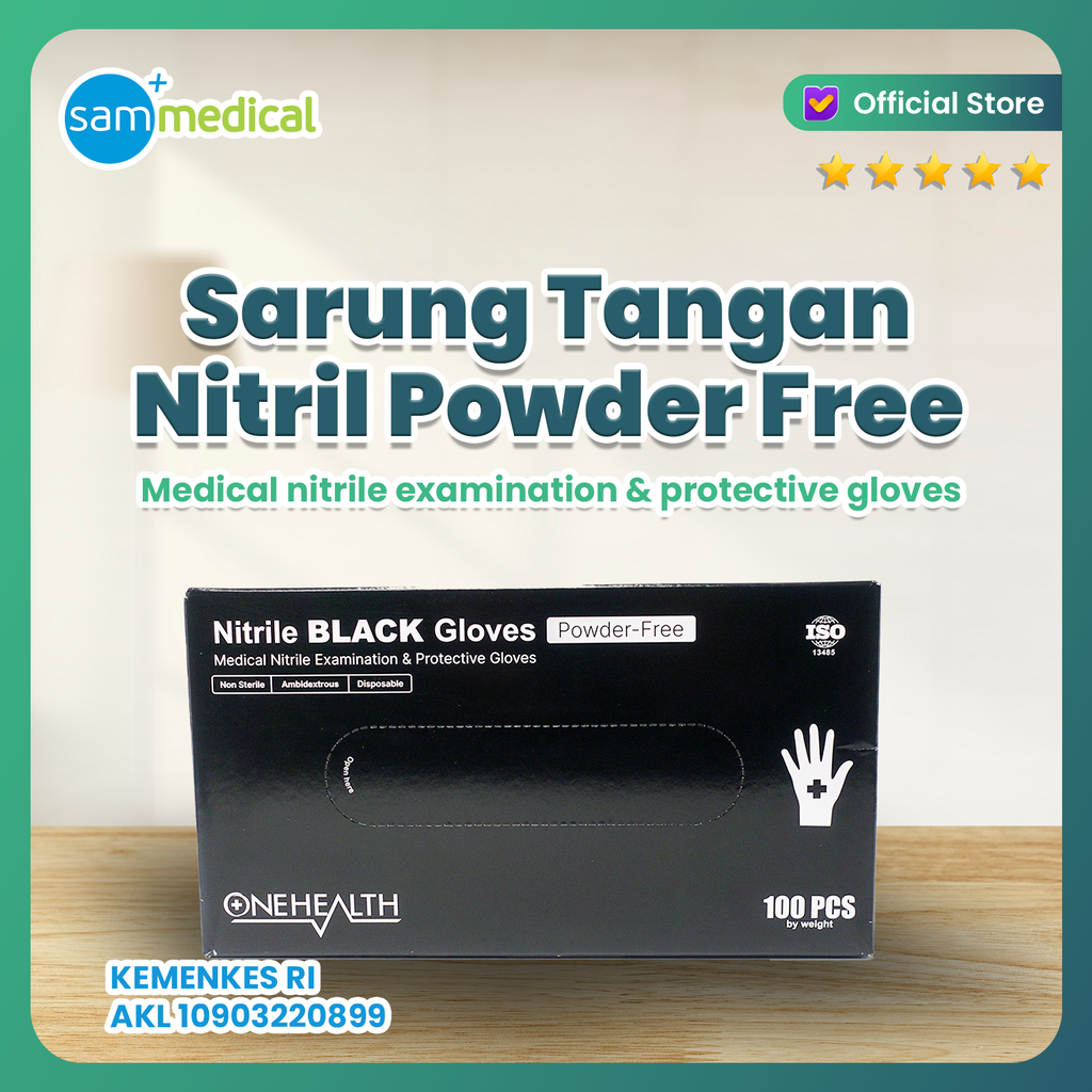 One Health Sarung Tangan Nitril Powder Free Black M@50 Pasang