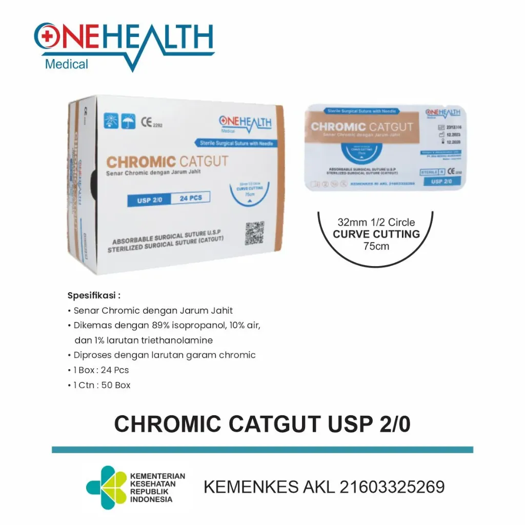 One Health Catgut Chromic 2/0 + Jarum @pcs