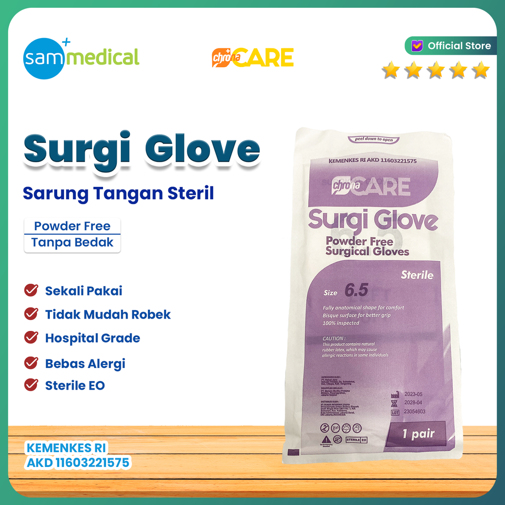 [120231118] Chrona Care Sarung Tangan Steril Non Powder no 6,5@psg