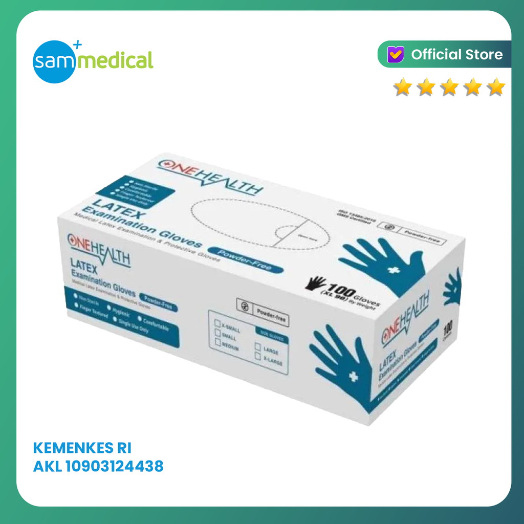 [120231147] One Health Gloves Latex Powder Free Size M @100pcs
