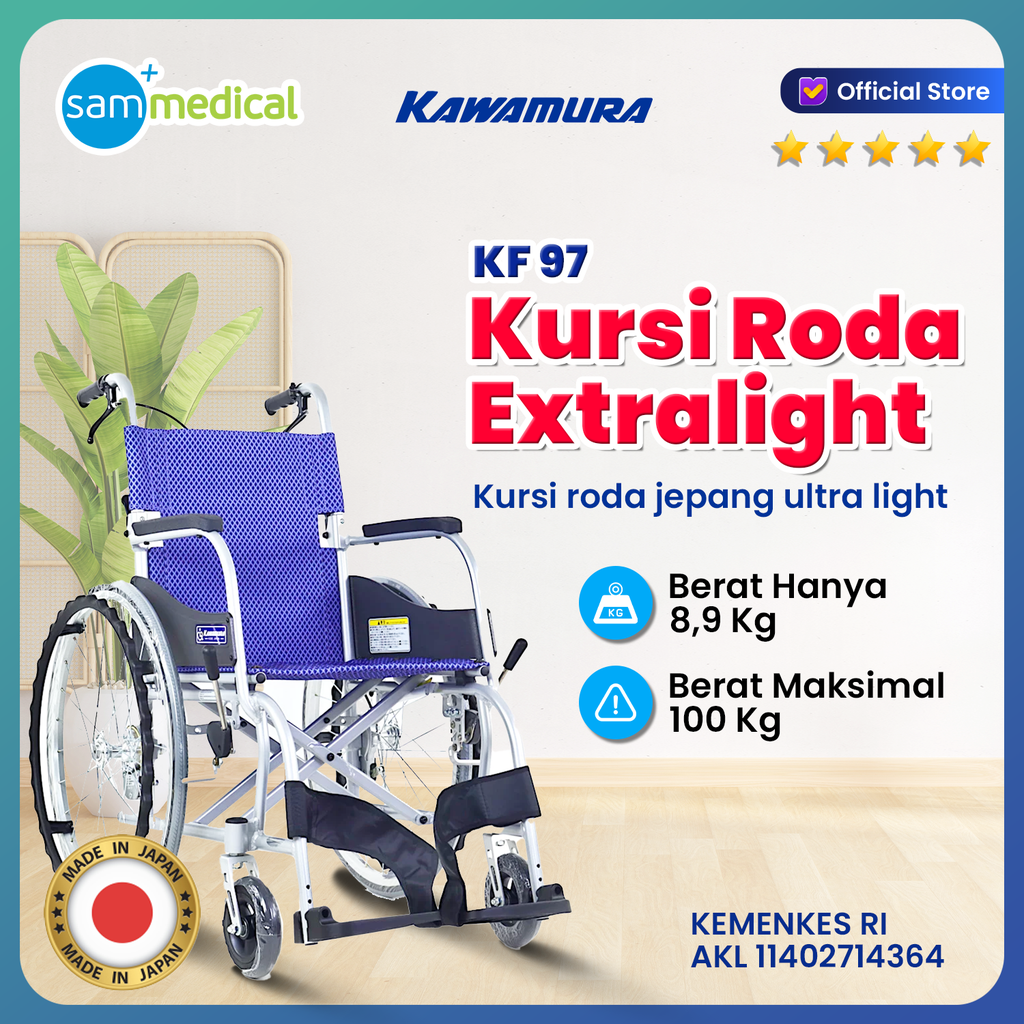 Kawamura Kursi Roda Extralight Biru KF (97) 22inch-Roda Besar