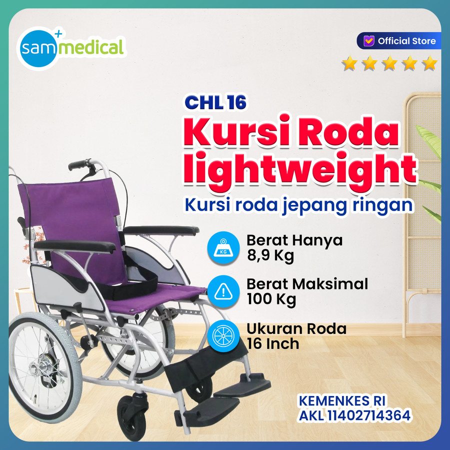 Kawamura Kursi Roda Light Weight Ungu 16inch (No81)CHL16-Roda Kecil