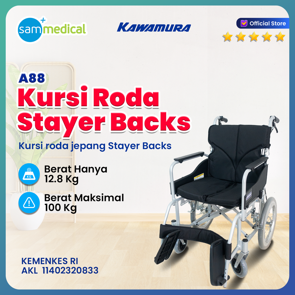 [120231185] Kawamura Kursi Roda Allumunium Hitam (SY2-A88-45BK)16 Inch