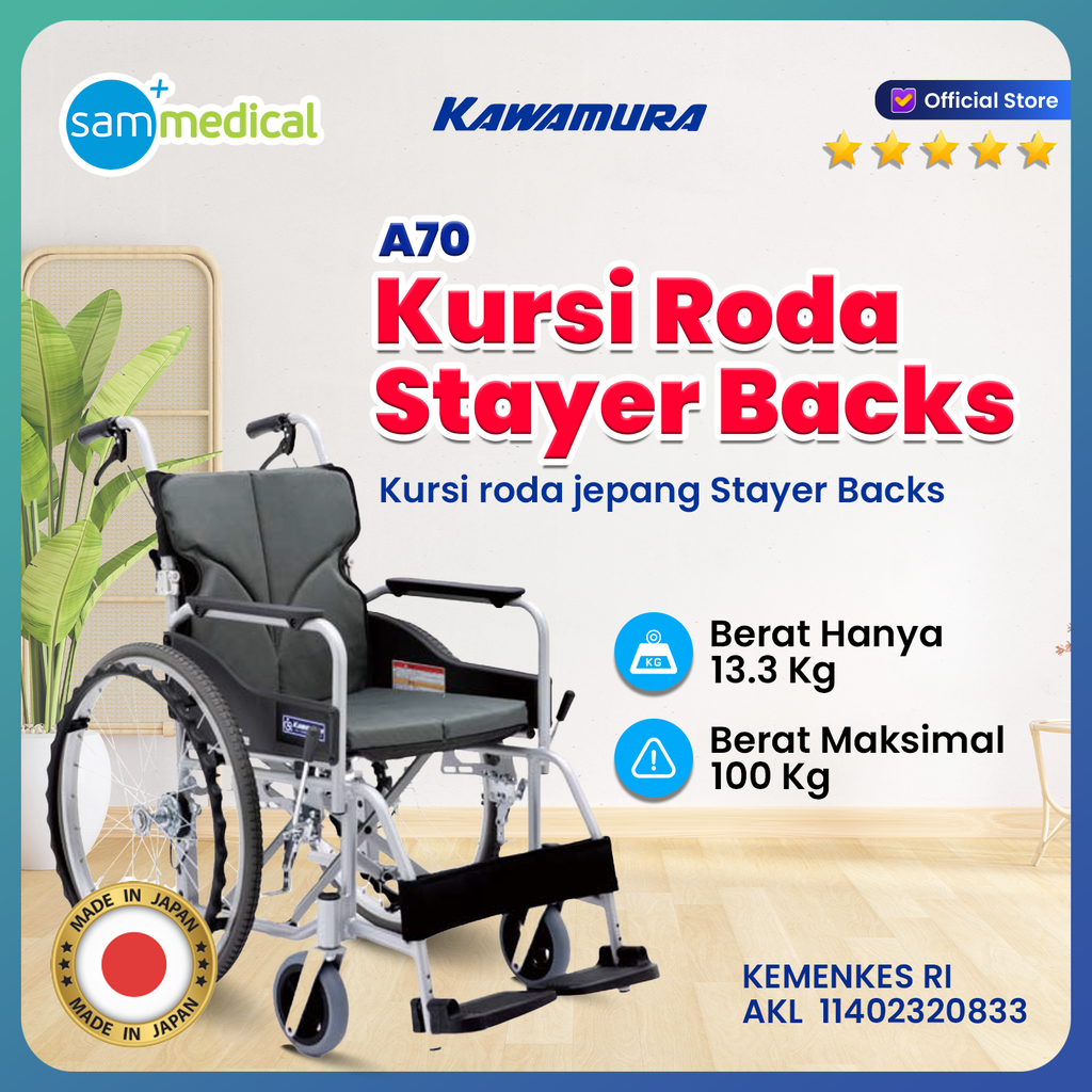 [120231186] Kawamura Kursi Roda Allumunium Abu (SY2-A70-45BK)22 Inch-Roda Besar
