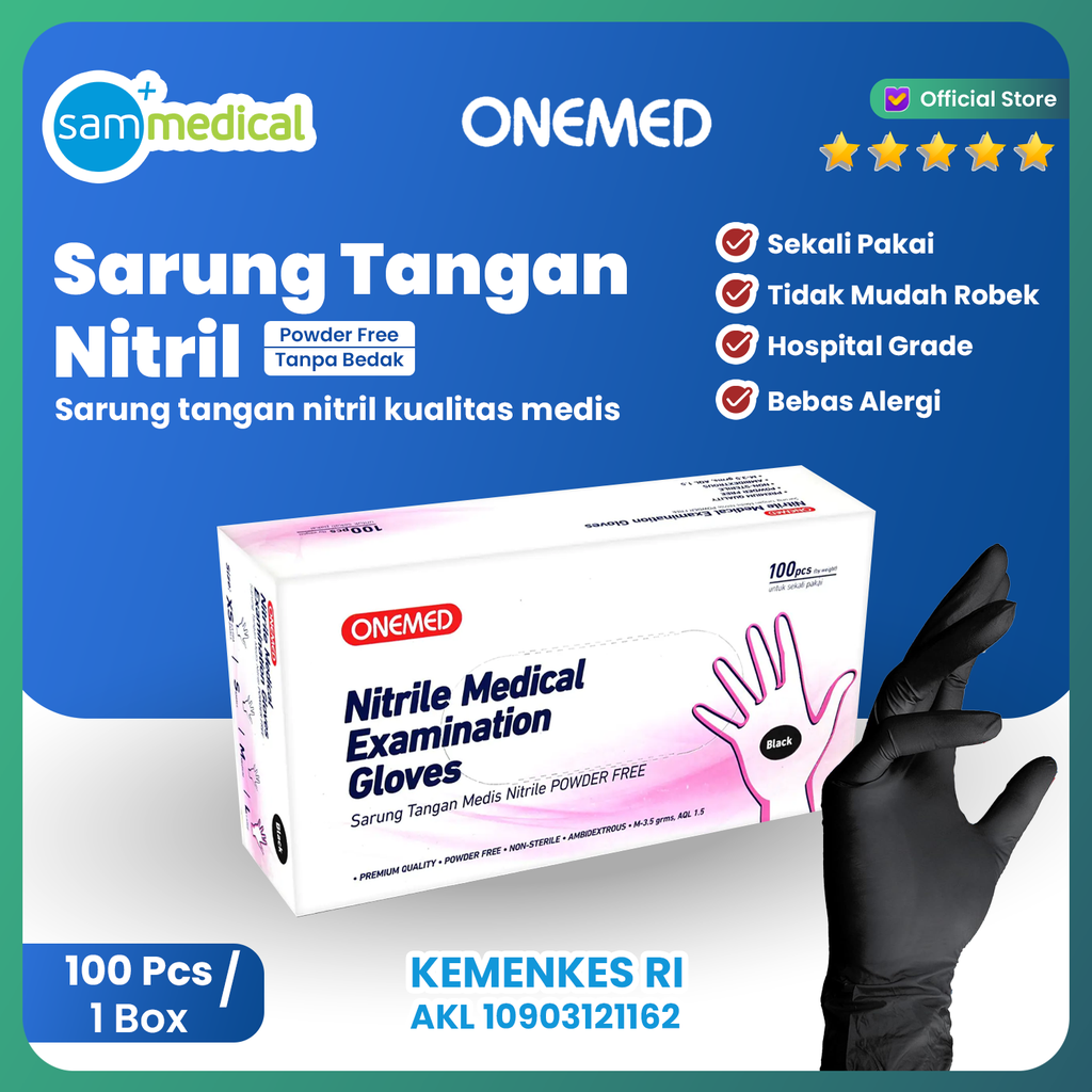 One Med Sarung Tangan Nitrile Non Powder Black XS @100pcs