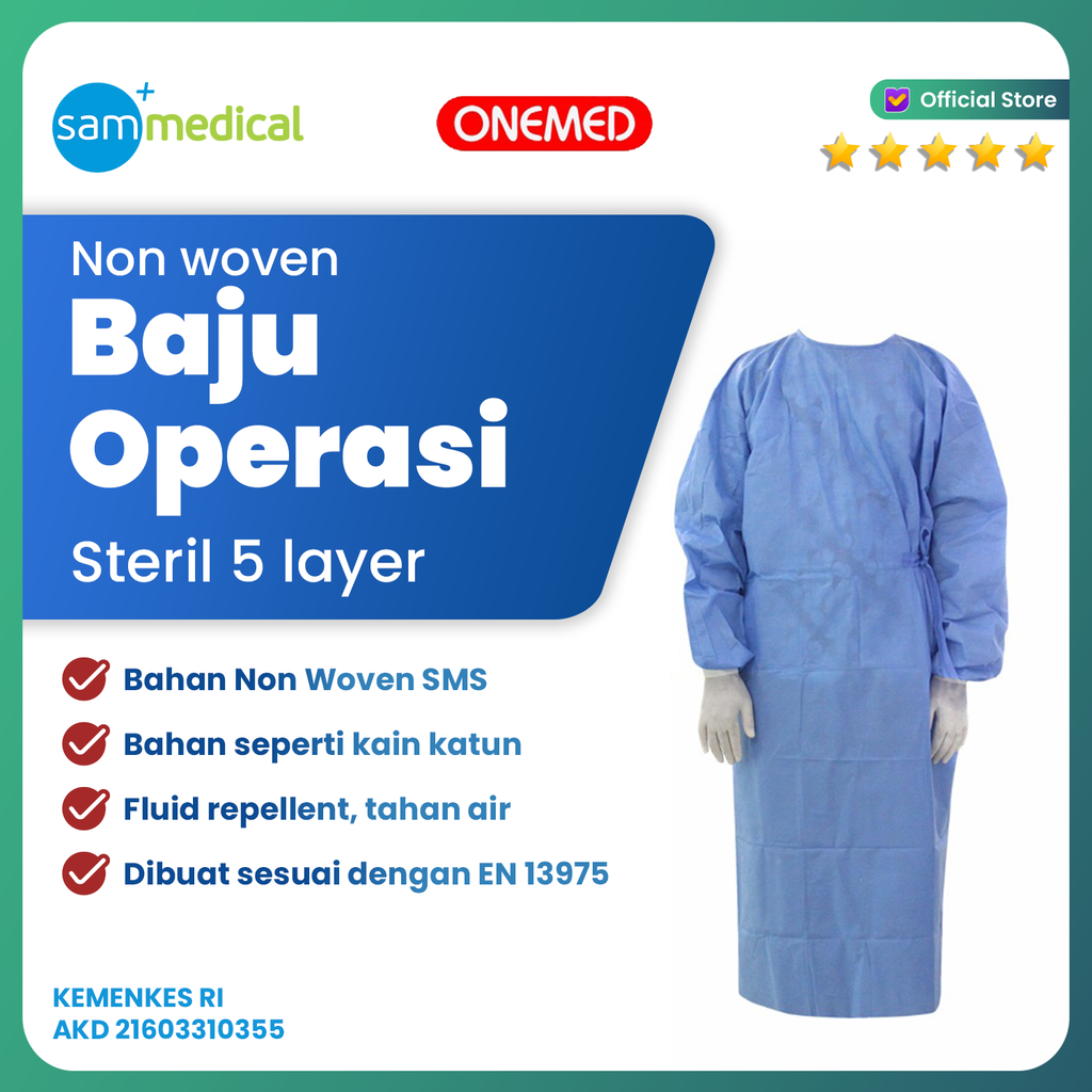 One Med Surgical Gown SMS Non Woven Steril 5 Layer size L