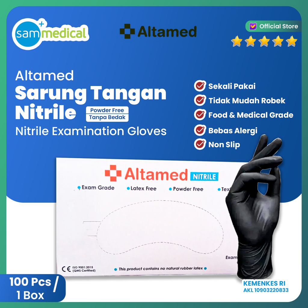 [120231272] ALTAMED Nitril Glove Black Size M isi 100pcs