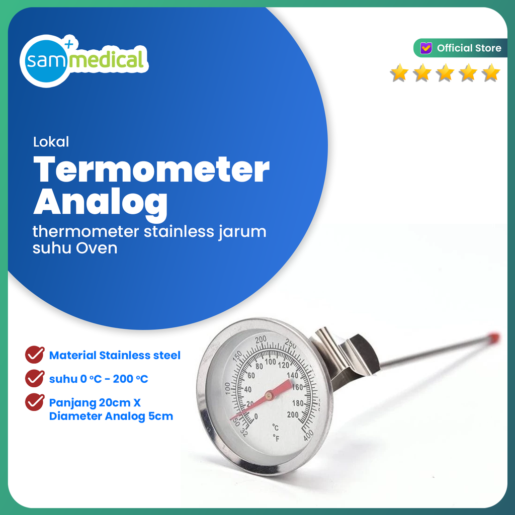 Thermometer Batang/ Tusuk/ Thermometer Oven Analog Stainless (0-200)