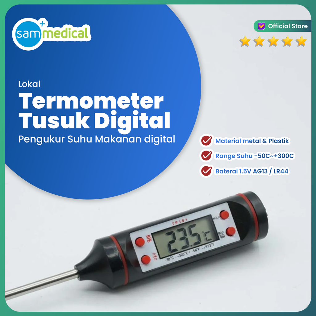 Thermometer Batang / Thermometer Tusuk Digital (-50 s/d 300 ) Hitam Packing Silinder