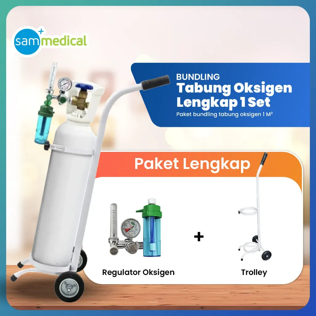 Bundling tabung Oksigen 1m3 (One Health) + Masker O2 - Roda Standard