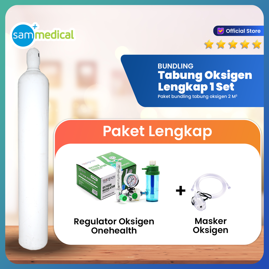 Bundling tabung Oksigen 2m3 (One Health) + Masker O2 (TANPA RODA)