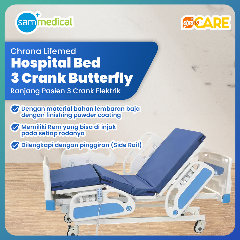[120231430] Chrona Lifemed Hospital Bed 3 Crank Electric (Kupu-Kupu)