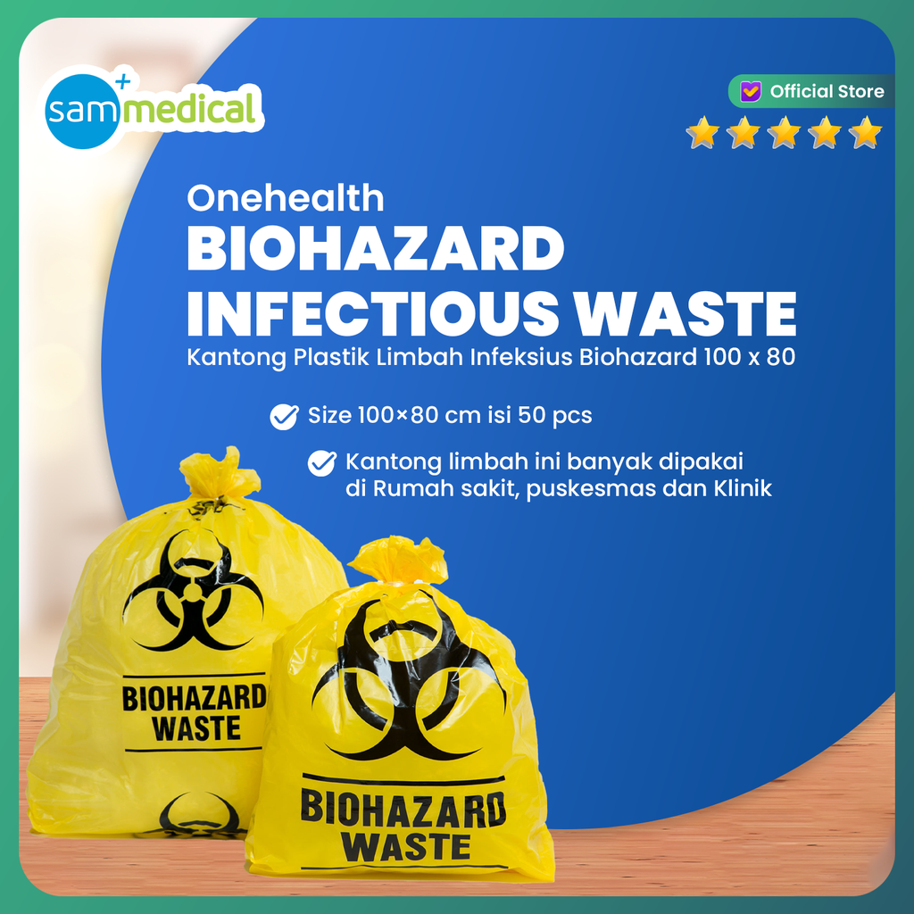 One Health Kantong Plastik Biohazard Kuning 100x80 @pack