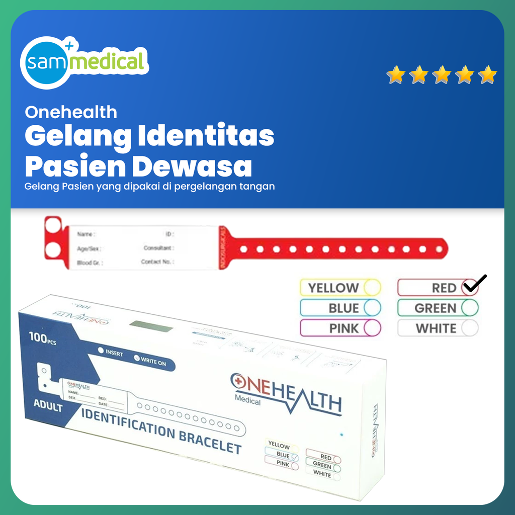 [120231470] One Health Gelang Pasien Merah Dewasa @100pcs