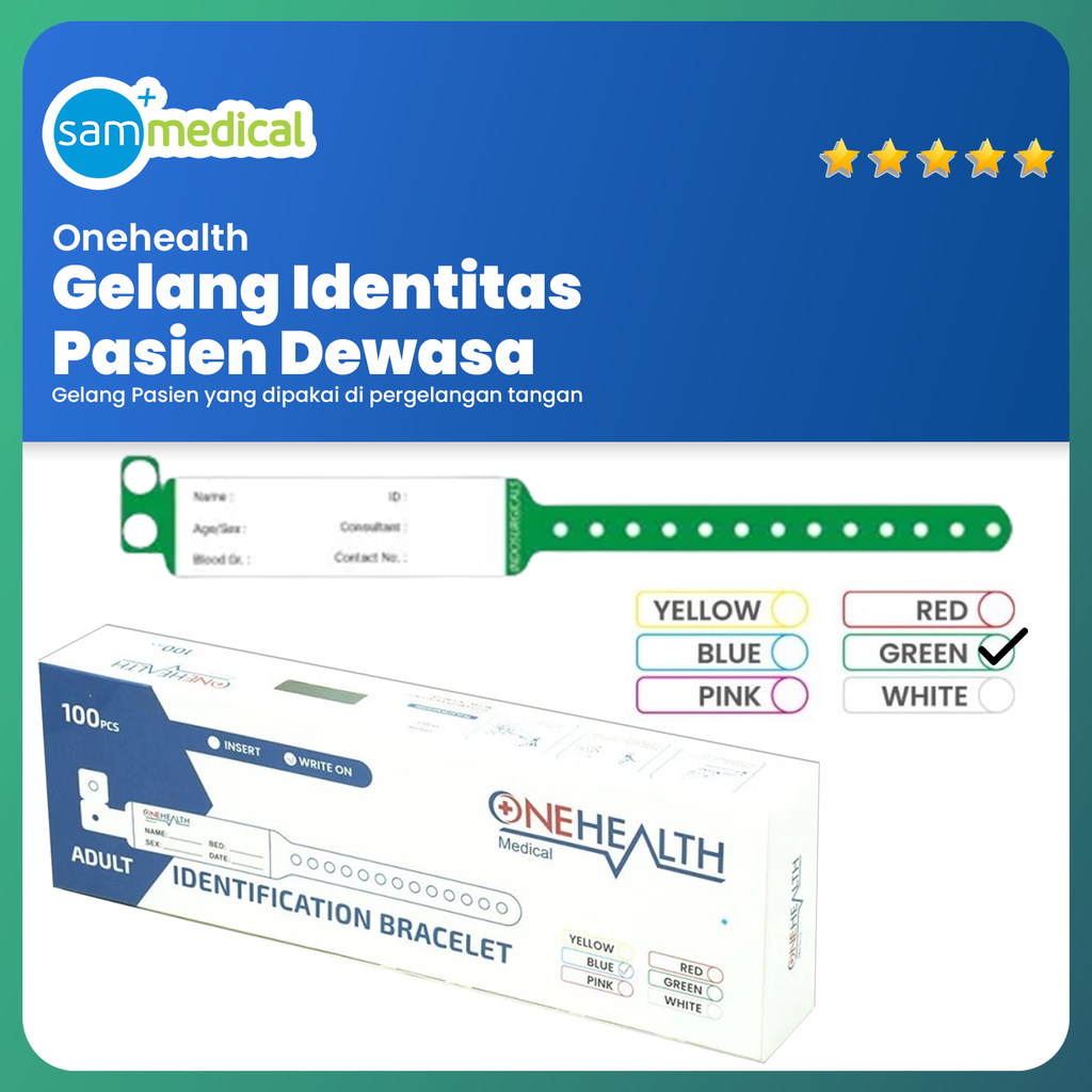 [120231481] One Health Gelang Pasien Hijau Dewasa @100pcs