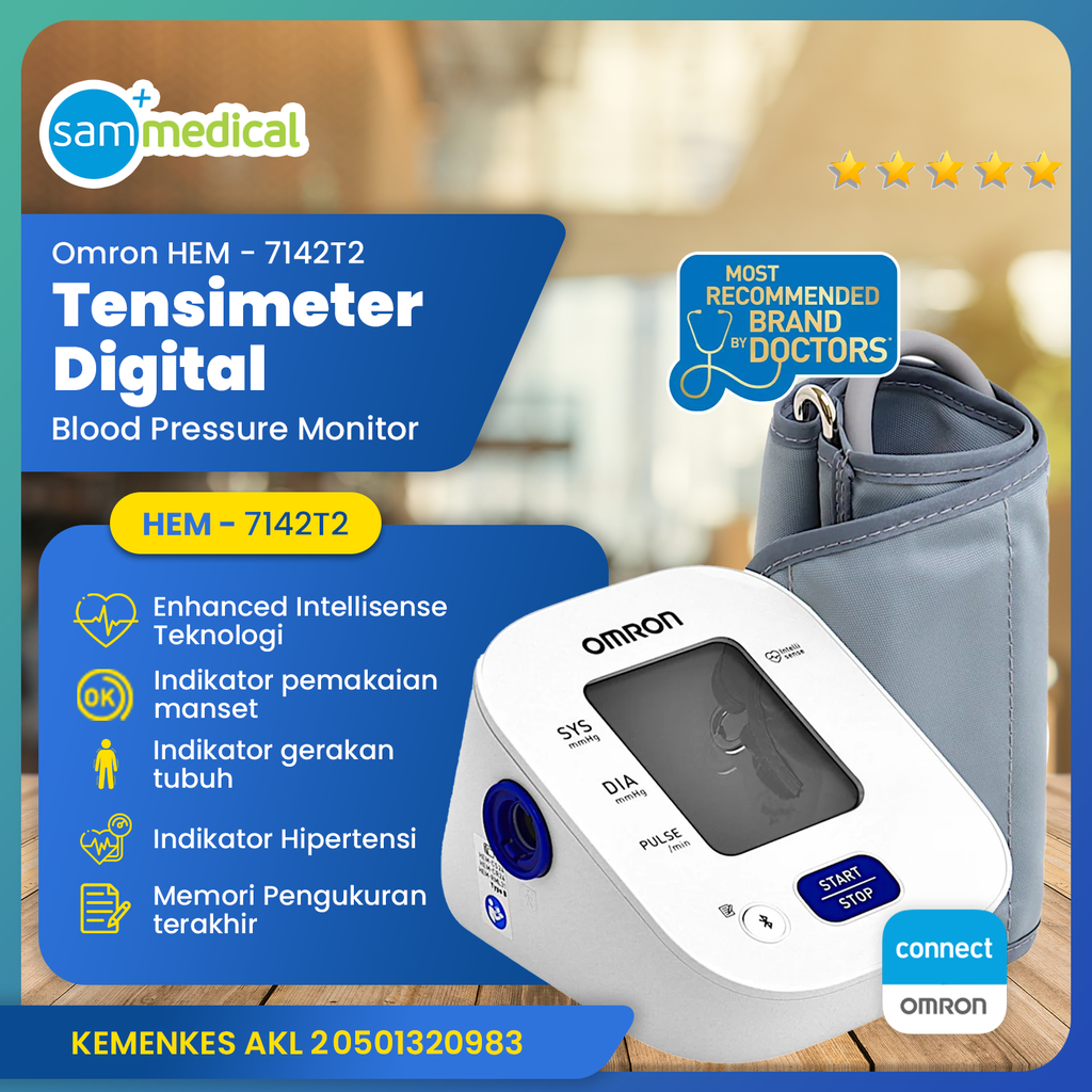Omron Tensimeter Digital + Connect Bluetooth HEM 7142T-2