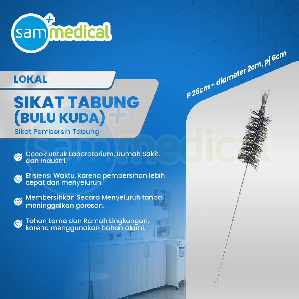 Sikat Tabung (Bulu Kuda) sedang P 26cm - diameter 2cm, pj 6cm