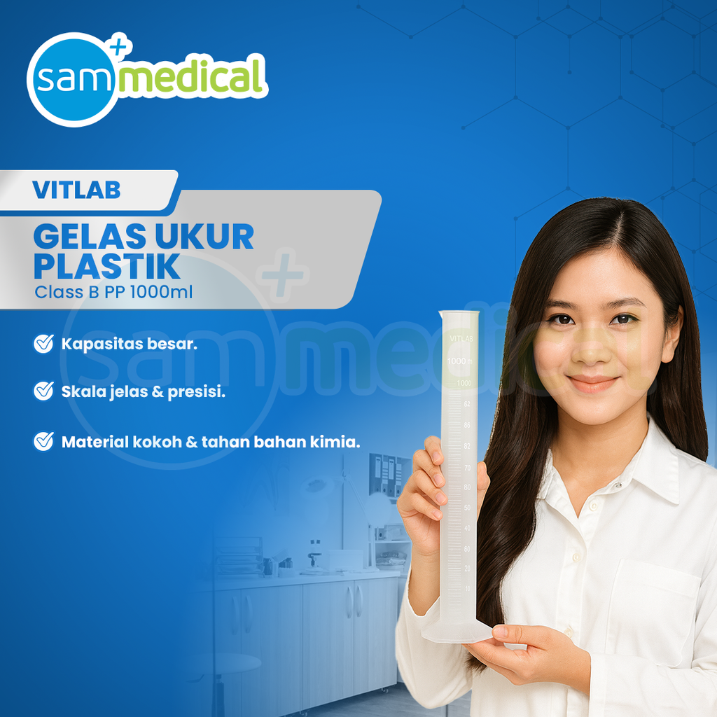 Vitlab Gelas Ukur Plastik Class B PP 1000ml(652941) Tinggi